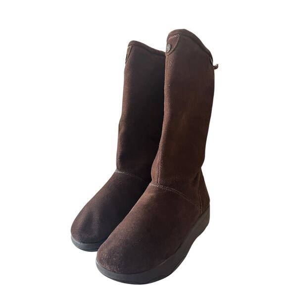Skechers Leather Faux Fur Boots 8 Tone-Ups Brown Chunky Y2K Platforms Lugs - Picture 1 of 11